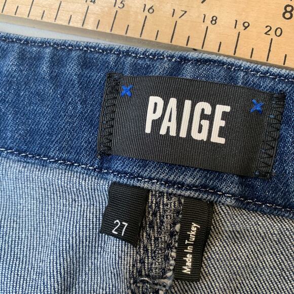 PAIGE Genevieve Jeans Women 27 High Rise Flare Belted Medium Indigo Cecilia - Picture 7 of 16